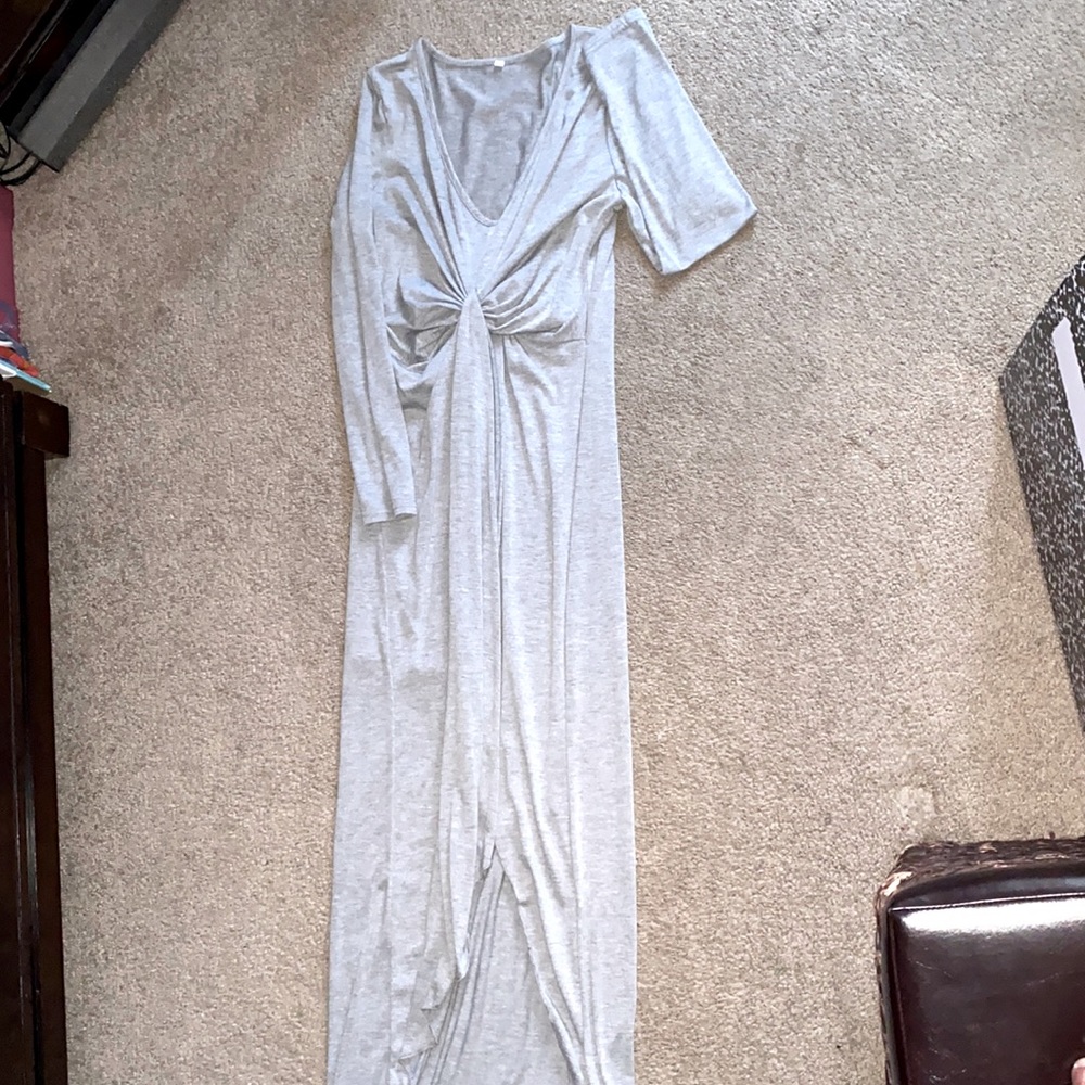 Brand New Maxi Gray Dress w/bustline gathers